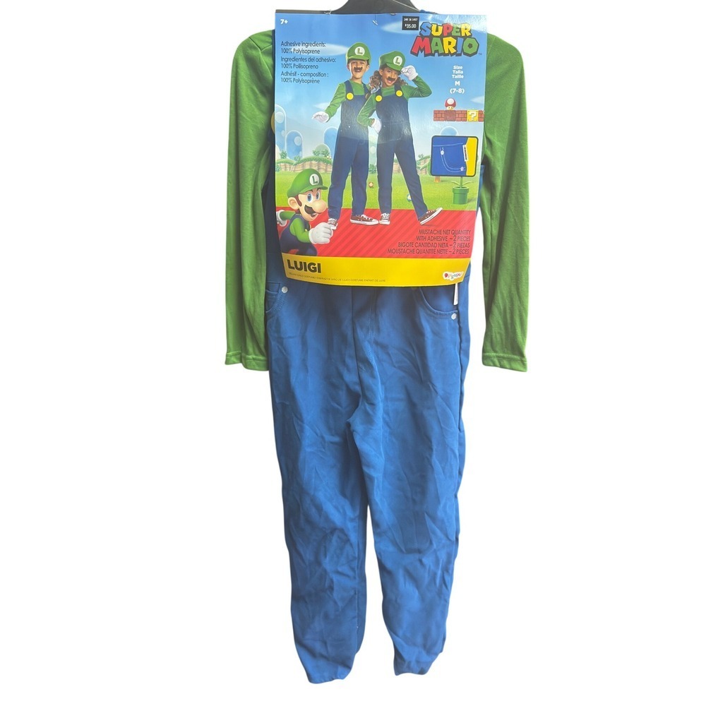 Super Mario Luigi Deluxe Kids Costume Size M 7-8 Green Blue Nintendo Halloween